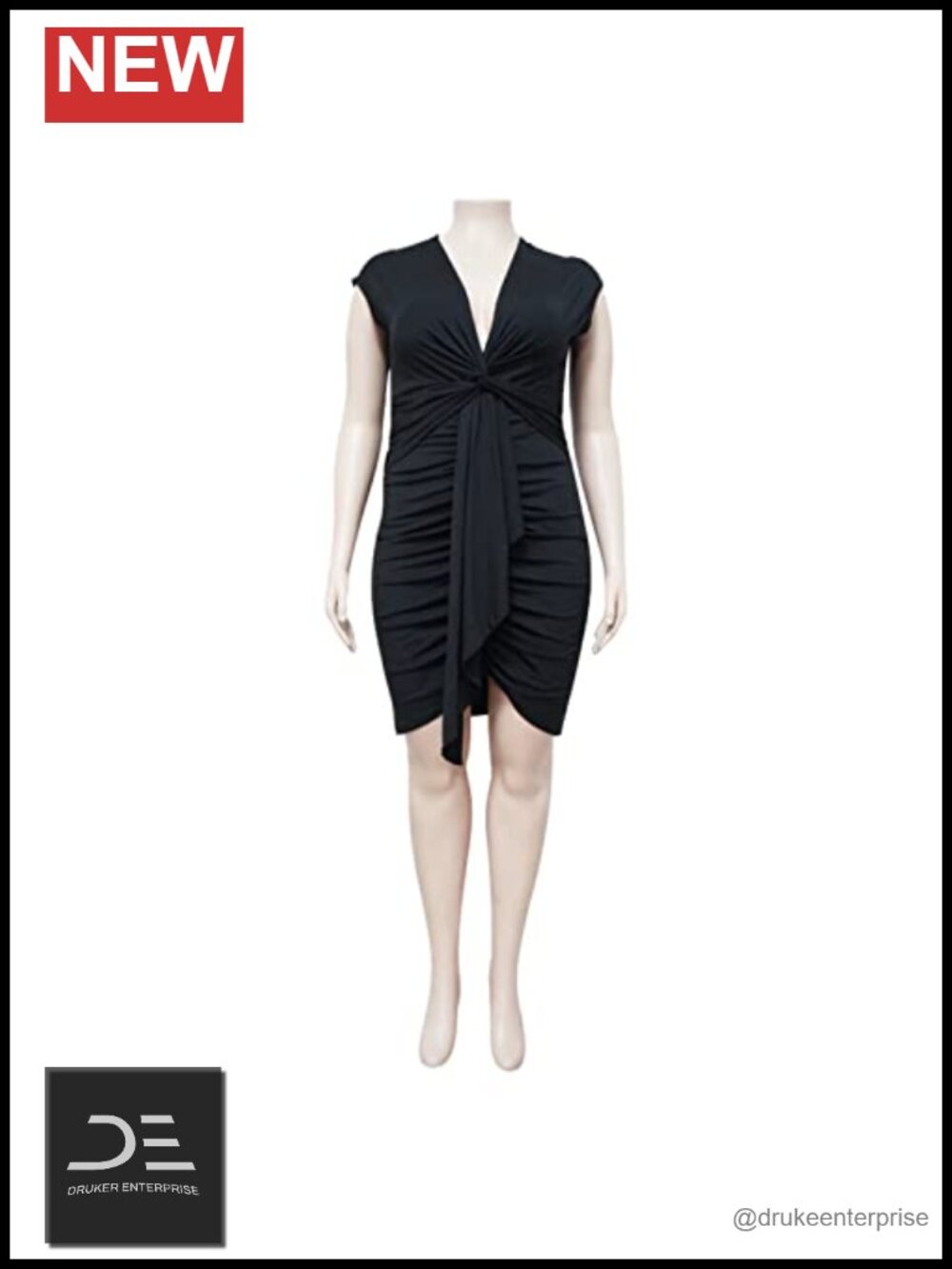 Plus Size Bodycon Ruched Drawstring Mini Dress - Picture 2 of 6